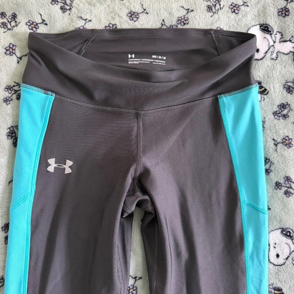Under Armour Aqua and Gray Workout Leggings, Size M
